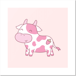 Cute Happy Strawberry Cow Posters and Art